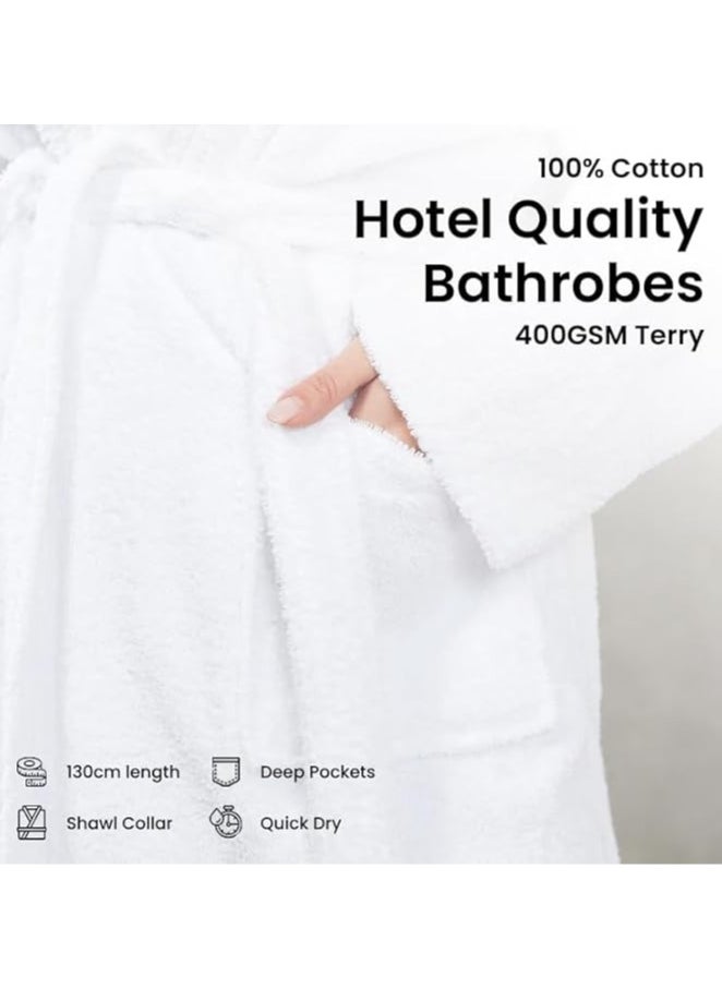 Bathrobe Unisex Cotton Fleece Skin-friendly Breathable Nightgown Simple Hooded Home Clothes White