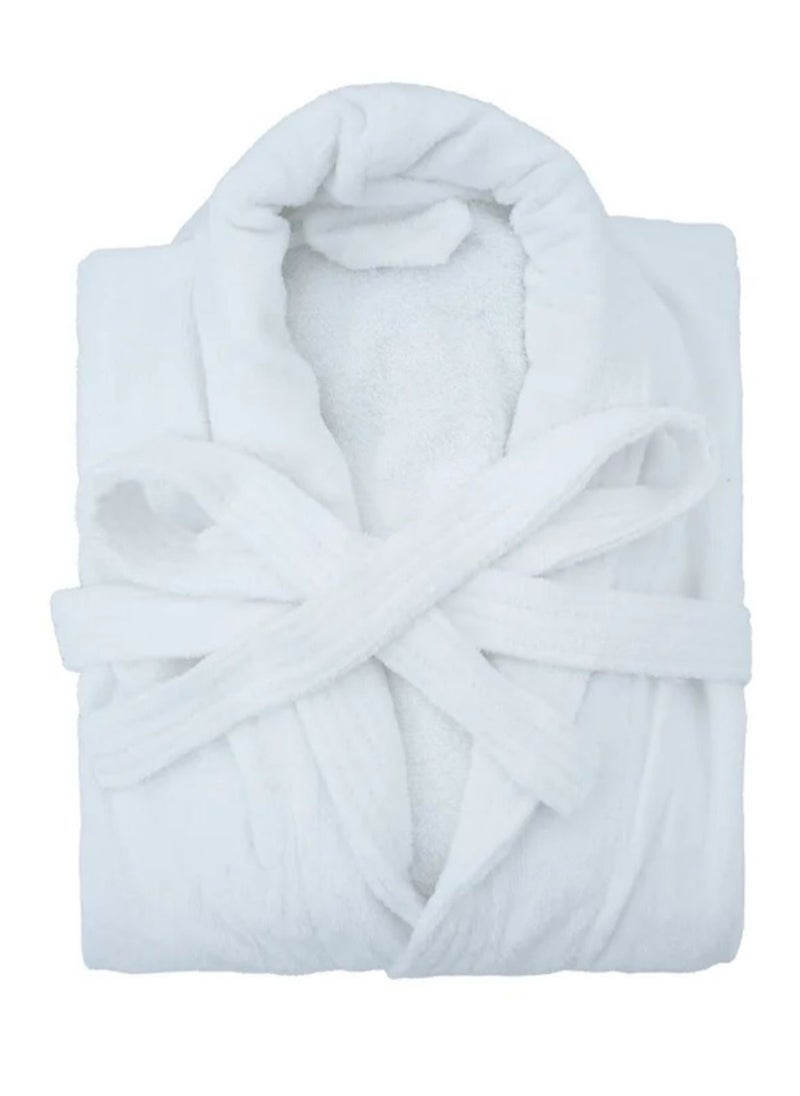 Bathrobe Unisex Cotton Fleece Skin-friendly Breathable Nightgown Simple Hooded Home Clothes White