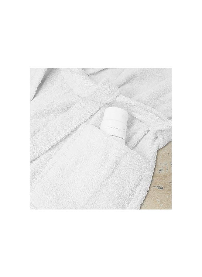 Bathrobe Unisex Cotton Fleece Skin-friendly Breathable Nightgown Simple Hooded Home Clothes White