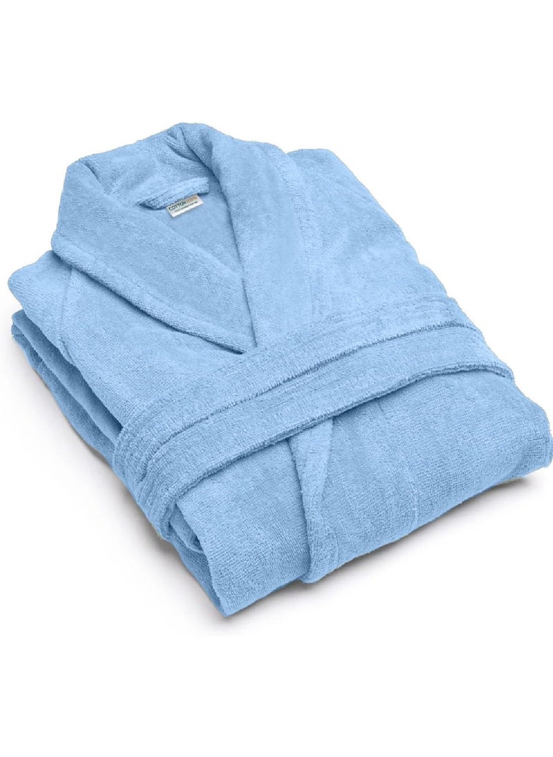 Bathrobe Unisex Cotton Fleece Skin-friendly Breathable Nightgown Simple Hooded Home Clothes Blue