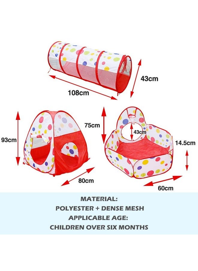 BabyGo Portable Kids 3-in-1 Colorful Dotted Theme Tunnel Playhouse Ball Pool Ball Pit Tent Summer Indoor Outdoor Play Fun Toy (Balls not Included, Multi Color)
