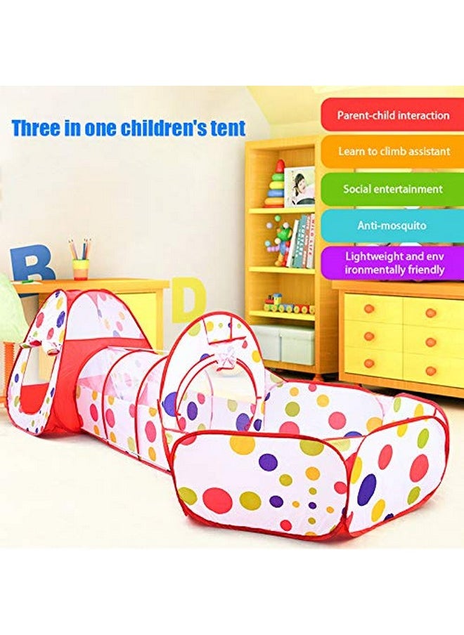 BabyGo Portable Kids 3-in-1 Colorful Dotted Theme Tunnel Playhouse Ball Pool Ball Pit Tent Summer Indoor Outdoor Play Fun Toy (Balls not Included, Multi Color)