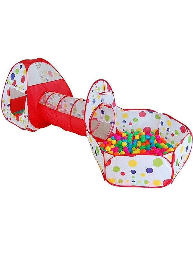 BabyGo Portable Kids 3-in-1 Colorful Dotted Theme Tunnel Playhouse Ball Pool Ball Pit Tent Summer Indoor Outdoor Play Fun Toy (Balls not Included, Multi Color)