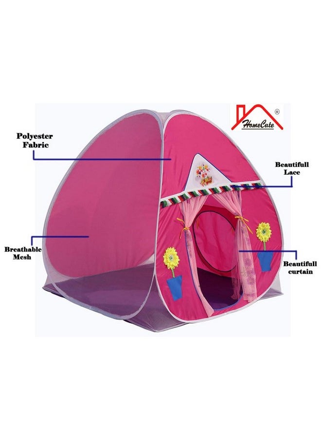 HOMECUTE Foldable Popup Play Tent House for Kids,Outdoor & Indoor Use, 3 Year to 12 Years 110 x 110 x 120 cm (Pink)
