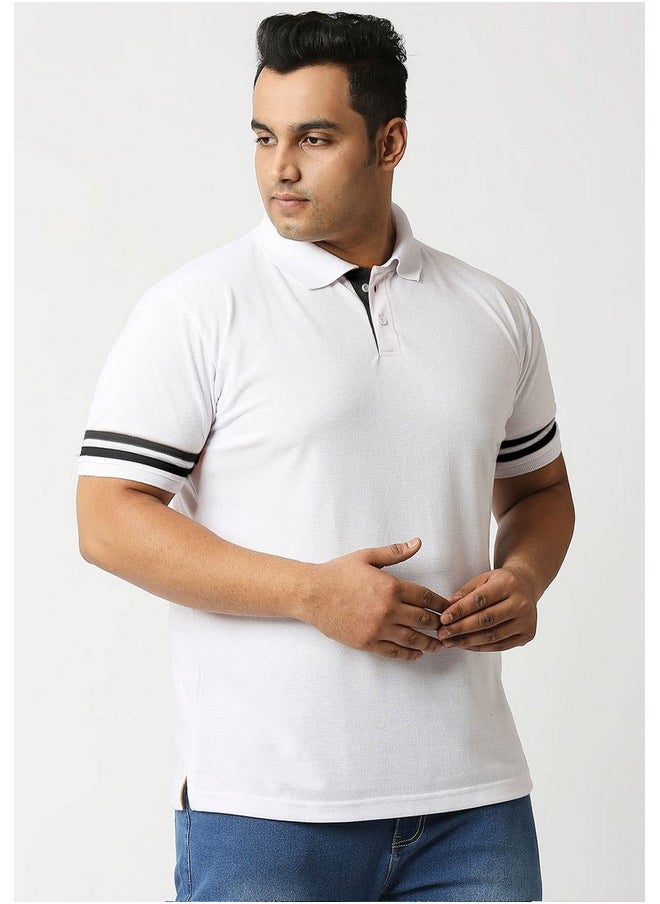 Wear Your Opinion Men's Plus Size Stripe Style Polo Collar Neck Half Sleeve Regular Fit T-Shirt (White/Black, 4Xl)