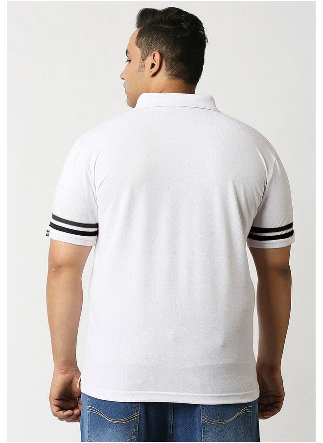 Wear Your Opinion Men's Plus Size Stripe Style Polo Collar Neck Half Sleeve Regular Fit T-Shirt (White/Black, 4Xl)
