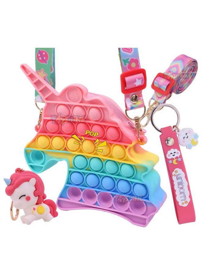 Toyshine Unicorn Pop Fidget Toys It Crossbody Purse Bags for Women Girls, Push Bubble Fidget Sensory Toys Handbag Shoulder Silicone Stress Release Toys Small Purse- Multi Color Included