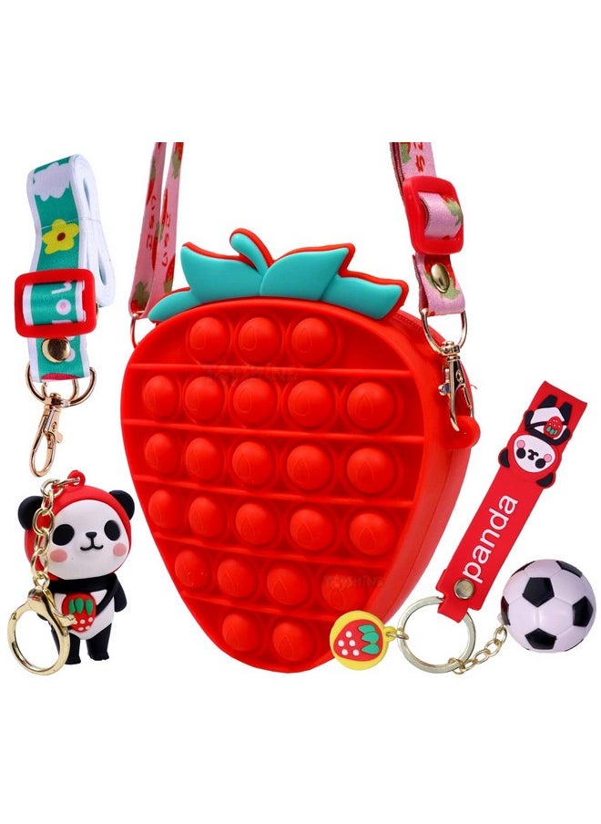 Toyshine Strawberry Pop Fidget Toys It Crossbody Purse Bags for Women Girls, Push Bubble Fidget Sensory Toys Handbag Shoulder Silicone Stress Release Toys Small Purse- Red Included