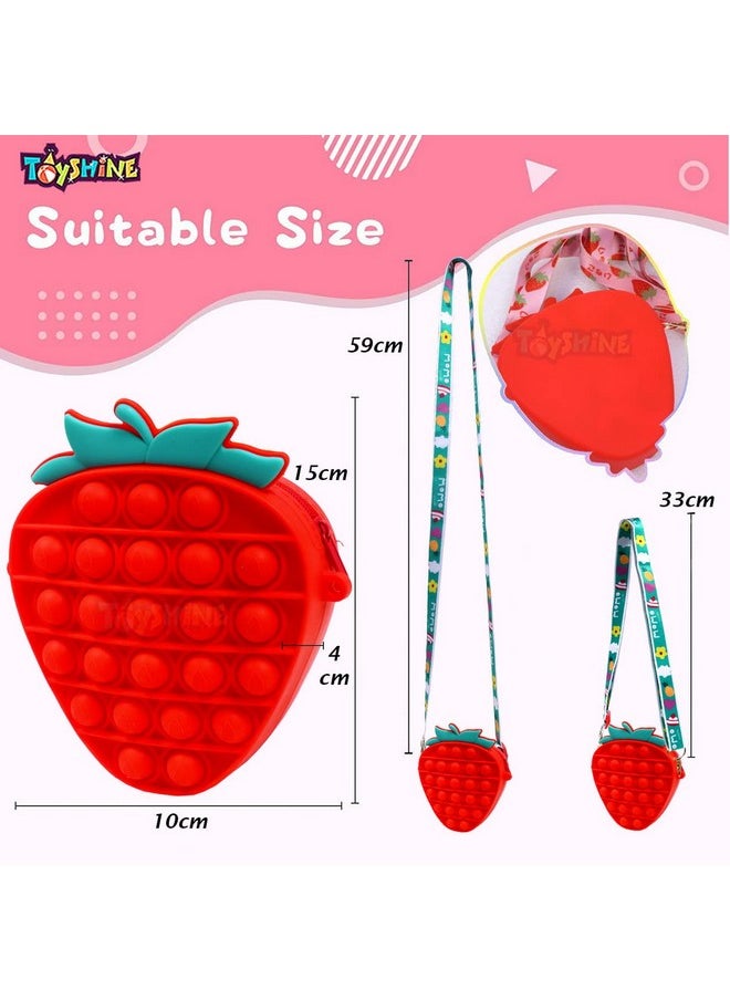 Toyshine Strawberry Pop Fidget Toys It Crossbody Purse Bags for Women Girls, Push Bubble Fidget Sensory Toys Handbag Shoulder Silicone Stress Release Toys Small Purse- Red Included