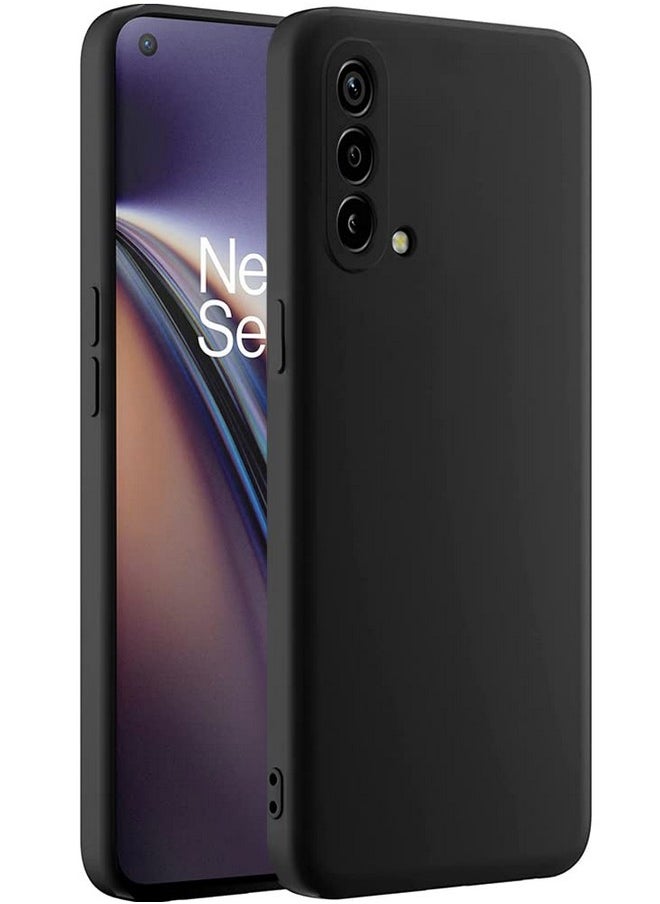 Amozo Liquid Silicon Shockproof, Camera Protection, with Fabric Lining Back Case Cover for OnePlus Nord CE 5G (Silicon | Black)