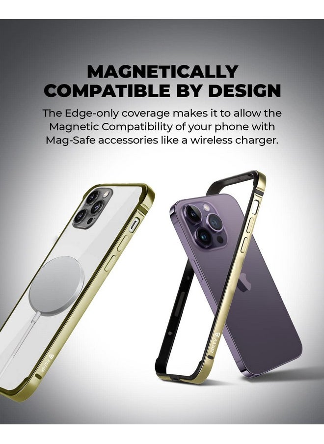 RAEGR iPhone 14 Pro Case | Anodized Aluminum Bumper | Supports Mag-Safe Wireless Charging | Edge Armor Protective Minimal Case Designed for iPhone 14 Pro (6.1-Inch) 2022 - Gold RG10460