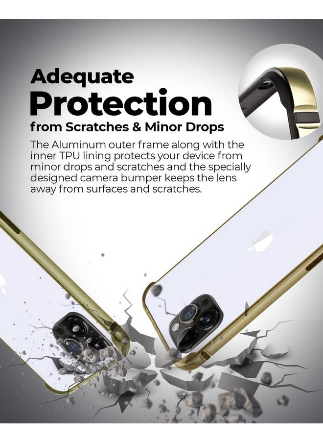 RAEGR iPhone 14 Pro Case | Anodized Aluminum Bumper | Supports Mag-Safe Wireless Charging | Edge Armor Protective Minimal Case Designed for iPhone 14 Pro (6.1-Inch) 2022 - Gold RG10460