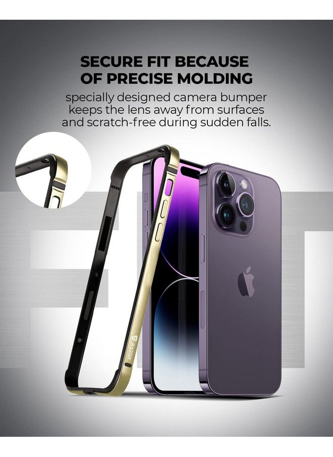 RAEGR iPhone 14 Pro Case | Anodized Aluminum Bumper | Supports Mag-Safe Wireless Charging | Edge Armor Protective Minimal Case Designed for iPhone 14 Pro (6.1-Inch) 2022 - Gold RG10460