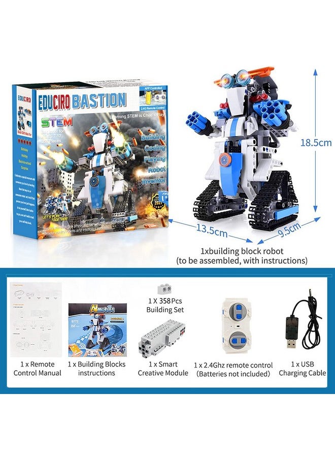 EDUCIRO Robot Building Toys for Boys, 8 9 10 11 12 Year Old Boys Girls Easter Gifts Ideas, STEM Projects for Kids Age 8-12, Remote & APP Controlled Toys Building Sets (358Pieces)