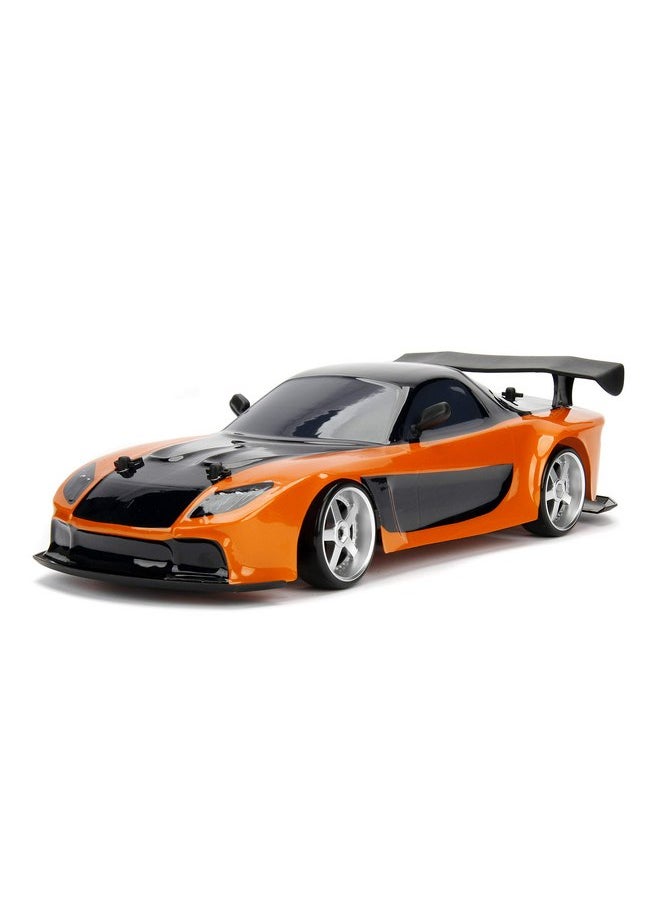 Jada Toys Fast & Furious Han’s Mazda RX-7 Drift RC Car, 1: 10 Scale 2.4Ghz Remote Control Orange & Black, Ready to Run, USB Charging (Standard) (99700)