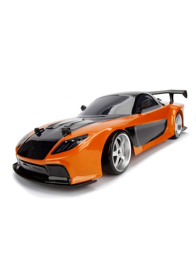 Jada Toys Fast & Furious Han’s Mazda RX-7 Drift RC Car, 1: 10 Scale 2.4Ghz Remote Control Orange & Black, Ready to Run, USB Charging (Standard) (99700)