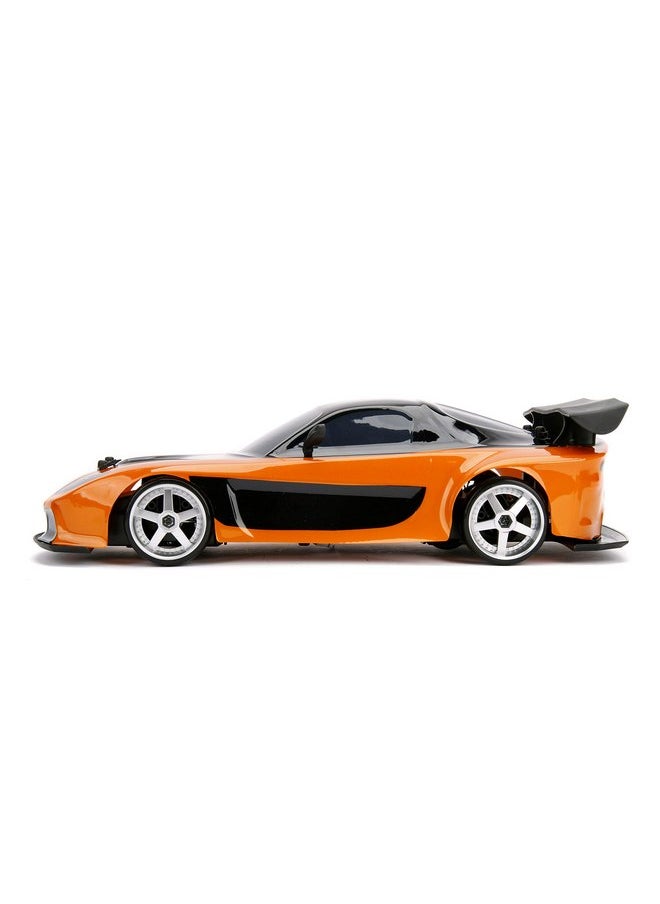 Jada Toys Fast & Furious Han’s Mazda RX-7 Drift RC Car, 1: 10 Scale 2.4Ghz Remote Control Orange & Black, Ready to Run, USB Charging (Standard) (99700)