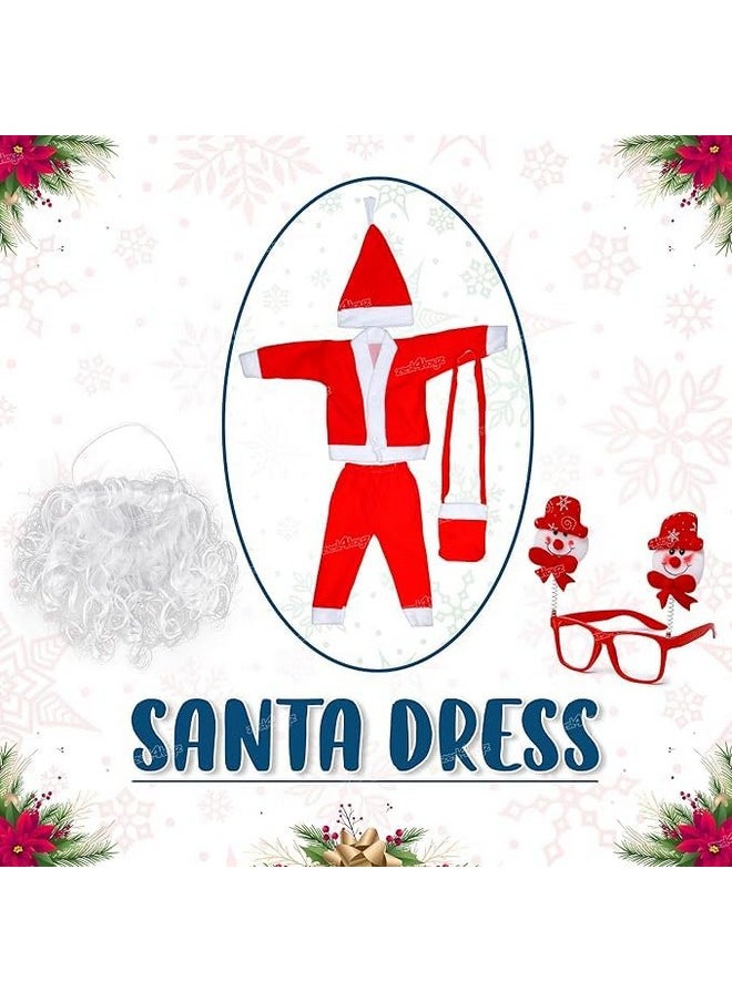 Zest 4 Toyz Synthetic Woven Santa Claus Dress For Kids Christmas Costume Dress With Jacket Pant Cap Goggles Beard And Pouch Santa Dress For Boys And Girls - Age 3 To 4 Years Old, Red