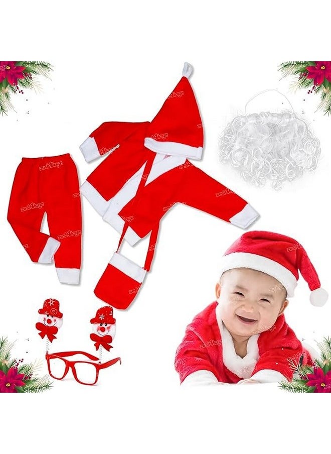 Zest 4 Toyz Cotton Santa Claus Dress For Kids Christmas Costume Dress With Jacket Pant Cap Goggles Beard And Pouch Santa Dress For Boys And Girls - Age 0 To 6 Months Old Toddlers, Red