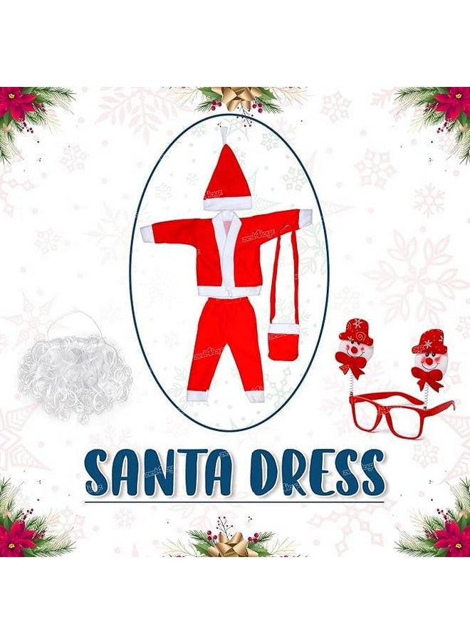 Zest 4 Toyz Cotton Santa Claus Dress For Kids Christmas Costume Dress With Jacket Pant Cap Goggles Beard And Pouch Santa Dress For Boys And Girls - Age 0 To 6 Months Old Toddlers, Red