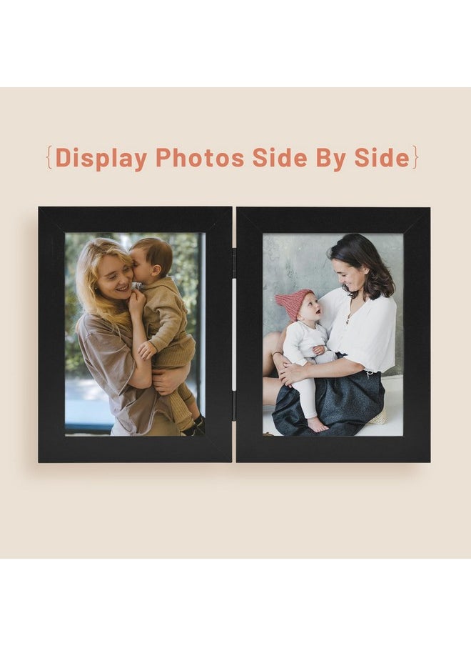 Golden State Art, 5x7 Double Picture Frame Vertical Hinged Photo Frame 2 Opening Folding Family Frames Collage, with Real Glass (5x7, Black, 1-Pack)