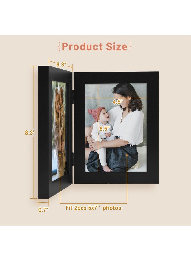 Golden State Art, 5x7 Double Picture Frame Vertical Hinged Photo Frame 2 Opening Folding Family Frames Collage, with Real Glass (5x7, Black, 1-Pack)