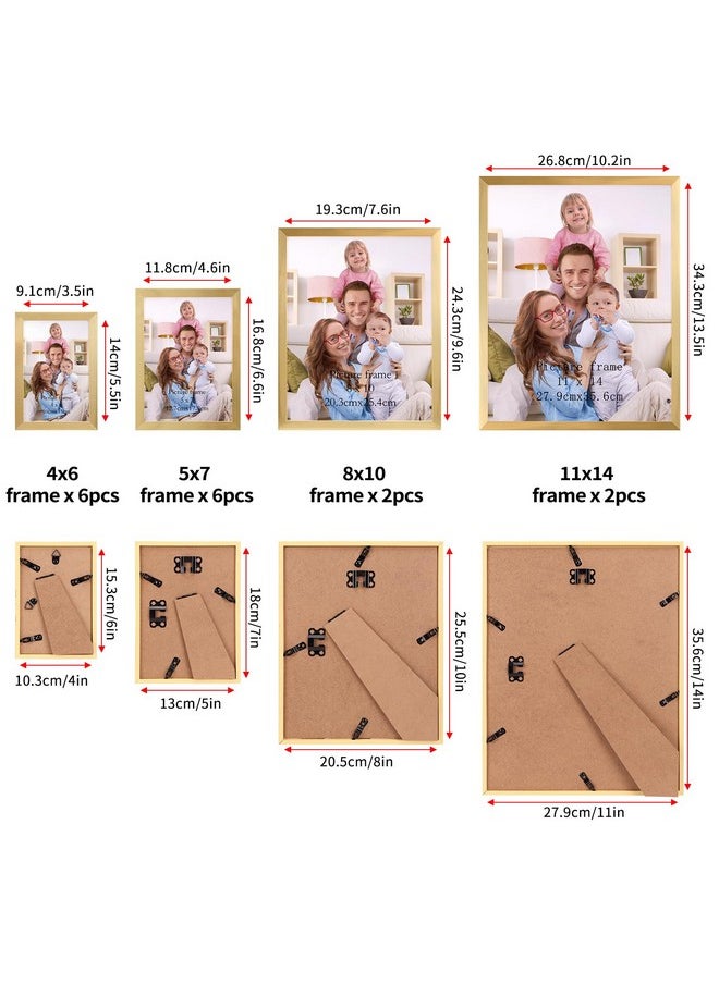 Giftgarden 16 Pack Gold Picture Frames for Multi Sizes Photos, Assorted Set Including Two 11x14, Two 8x10, Six 5x7, Six 4x6, Gallery Collage Frame for Wall or Tabletop Display