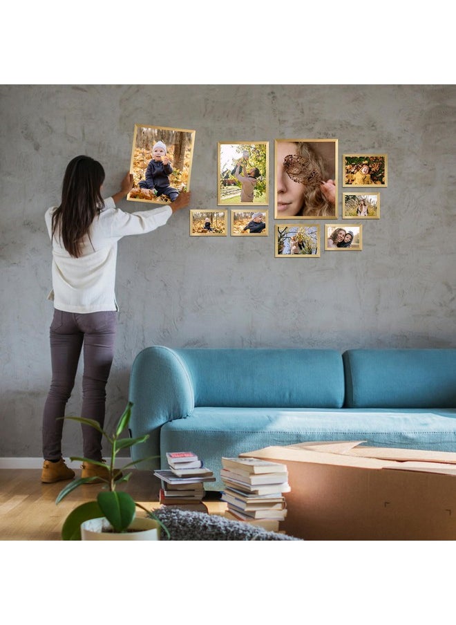 Giftgarden 16 Pack Gold Picture Frames for Multi Sizes Photos, Assorted Set Including Two 11x14, Two 8x10, Six 5x7, Six 4x6, Gallery Collage Frame for Wall or Tabletop Display