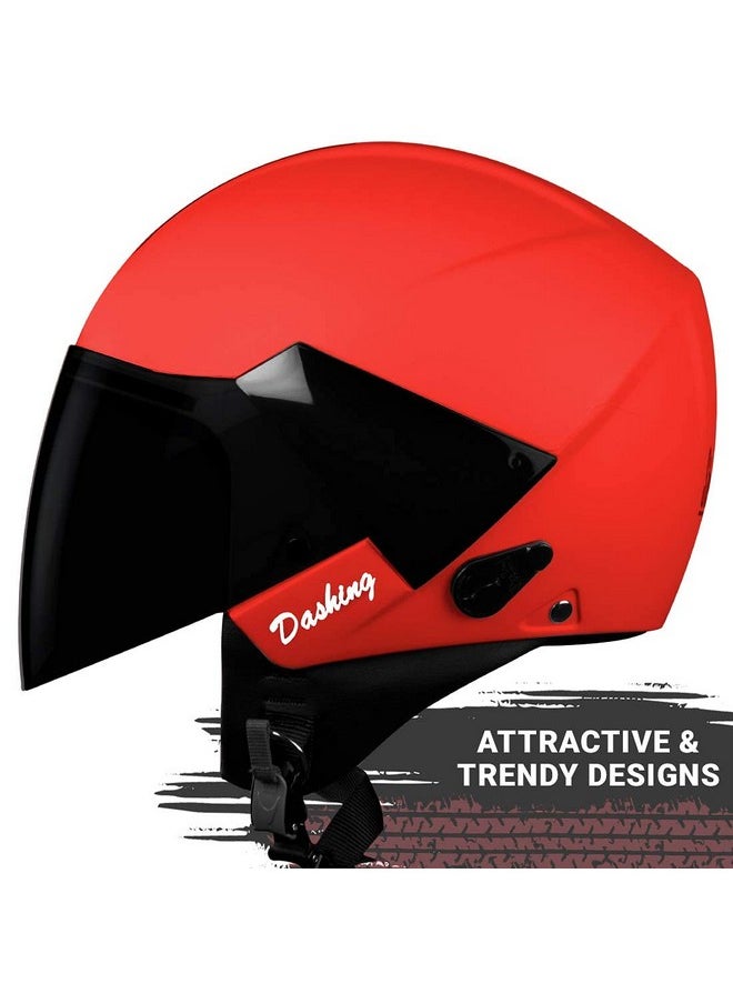 Steelbird Sb-33 7Wings Gust Dashing Isi Certified Open Face Motorcycling Helmet(Large 600 Mm,Dashing Red With Smoke Visor)