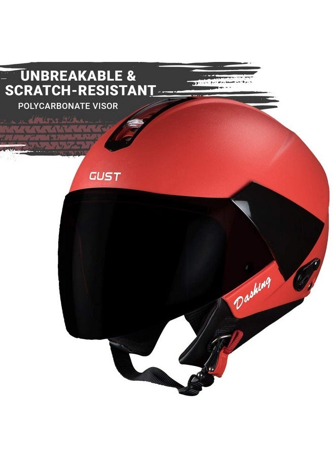 Steelbird Sb-33 7Wings Gust Dashing Isi Certified Open Face Motorcycling Helmet(Large 600 Mm,Dashing Red With Smoke Visor)