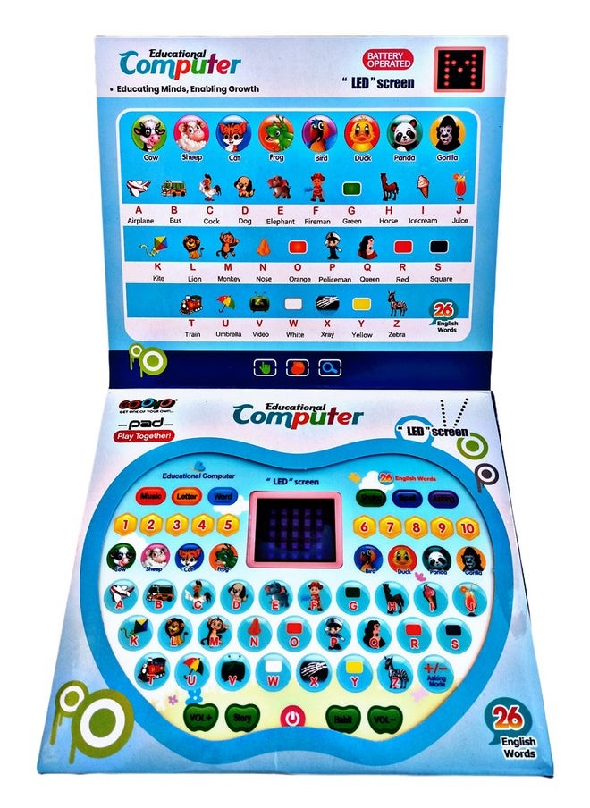 Ruhani Educational Computer Mini Laptop Toy for Kids - LED Display and Fun Music - Learning Alphabets, Numbers, Words, Animals and Story