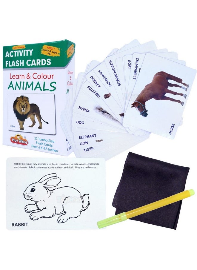 Toyshine Wipe and Clean Educational Flash Cards for Kids - Animals Learing Game for Boys Girls 2 3 4 5 Year Old