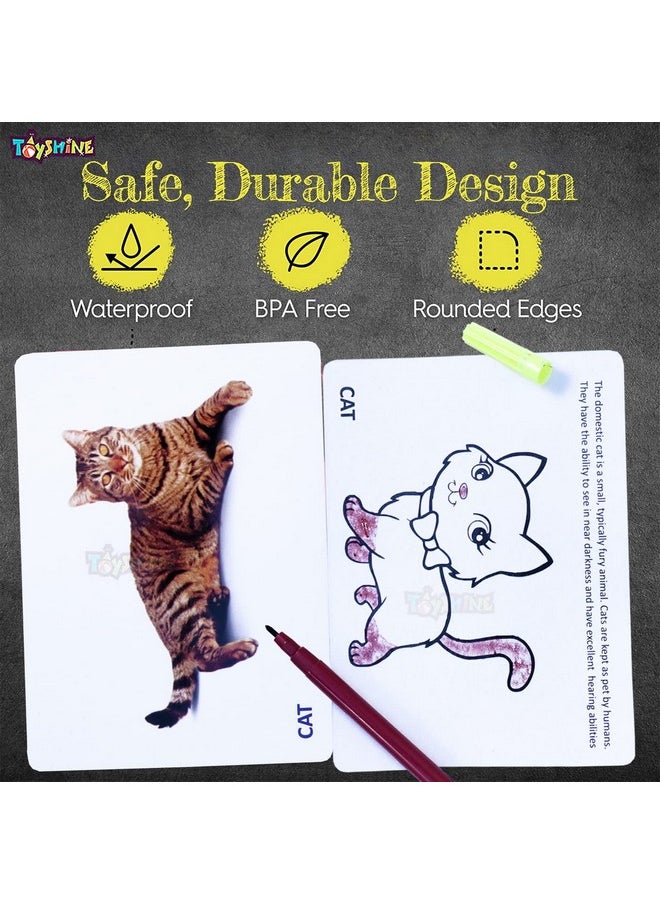 Toyshine Wipe and Clean Educational Flash Cards for Kids - Animals Learing Game for Boys Girls 2 3 4 5 Year Old