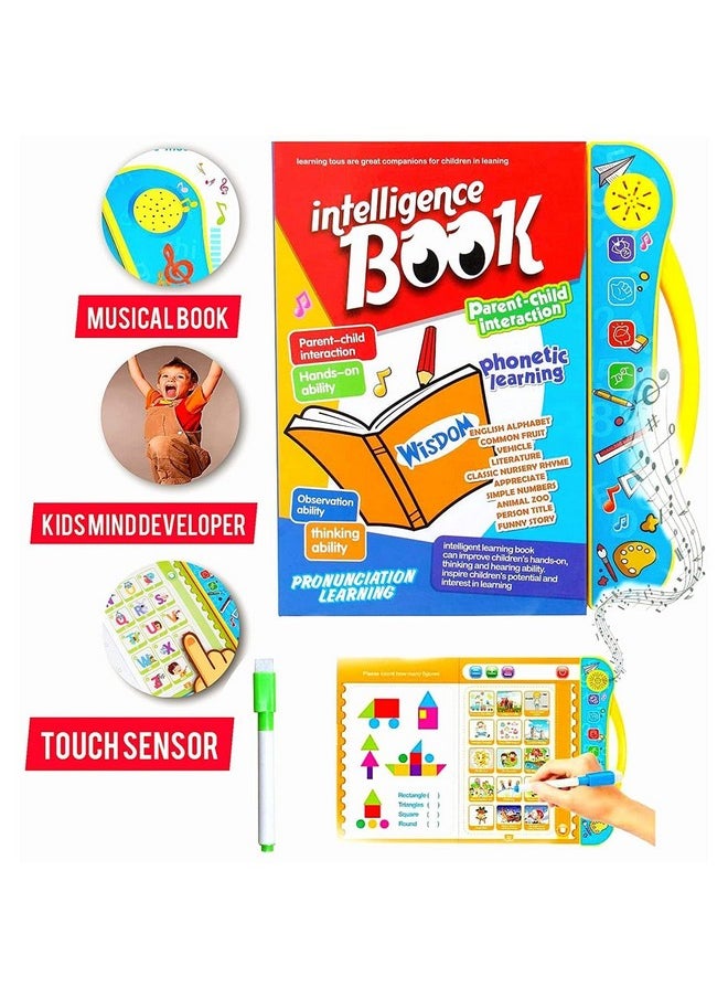 PLUSPOINT Intelligence Book Educational Learning English Letters & Words Learning Sound Book Fun Toys Activities with Numbers, Shapes, Animals Phonetic Learning Book for Toddlers