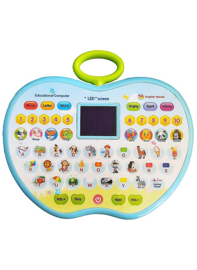 PARTEET Educational Mini Computer Toy for Kids- Apple Shape LED Display and Fun Music- Learning Alphabets, Numbers, Words, Animal and Story for Kids - Colour as per Stock