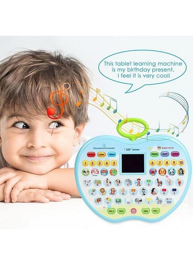 PARTEET Educational Mini Computer Toy for Kids- Apple Shape LED Display and Fun Music- Learning Alphabets, Numbers, Words, Animal and Story for Kids - Colour as per Stock