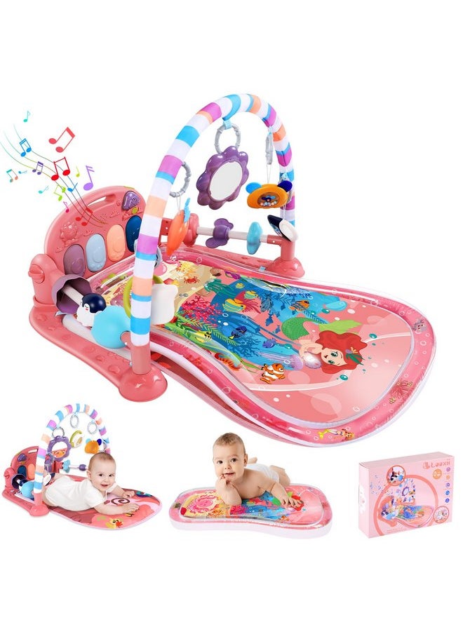 Looxii 2 in 1 Baby Play Gym with Tummy Time Water Play Mat, Kick and Play Piano Gym with Sound and Lights for Newborn, Floor Activity Gym with Hanging Toys 0 3 6 12 Months Girl & Boy