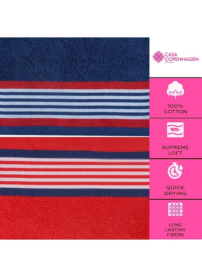 Casa Copenhagen, Germany Design - He & She Super Soft Collection 100% Cotton 6 Piece Towel Set, Includes 2 Bath Towels 2 Hand Towels 2 Washcloths - Red & Irish Blue