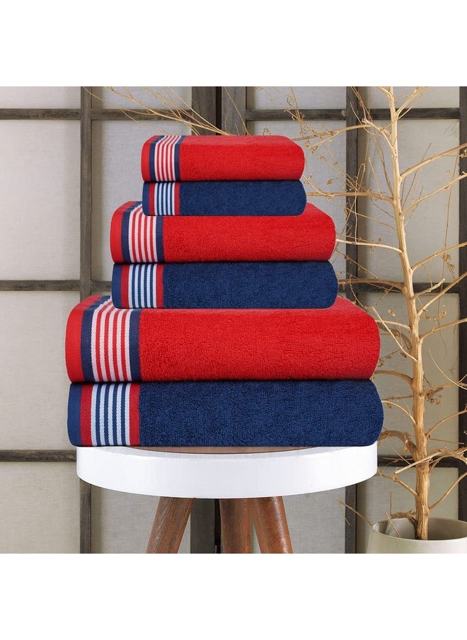 Casa Copenhagen, Germany Design - He & She Super Soft Collection 100% Cotton 6 Piece Towel Set, Includes 2 Bath Towels 2 Hand Towels 2 Washcloths - Red & Irish Blue