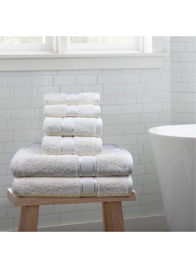 SENSES by Riba Textured Rice Weave 6 Piece Towel Set | All Cotton Fade-Resistant Highly Absorbent Super Soft Bathroom Towels(2 Pcs Each of Bath, Hand & Wash Towel) -550 GSM (Ivory)