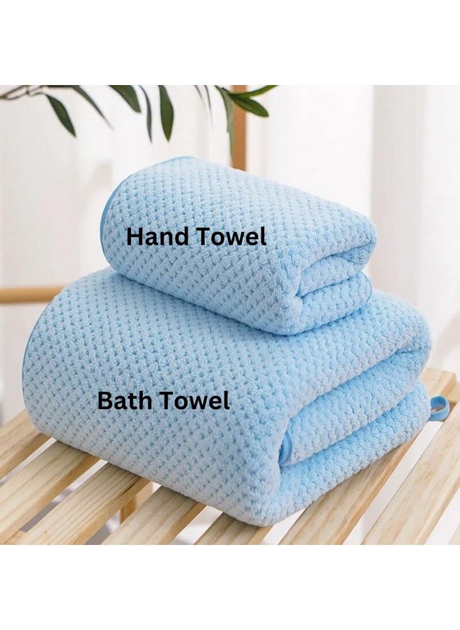 LINEAR Microfiber Bath Towel & Hand Towel Set/Microfiber Towels for Bath Large Size/Towel for Bath/Bath Towel for Men and Women/300 GSM (140 cms * 70 cms) (Blue)