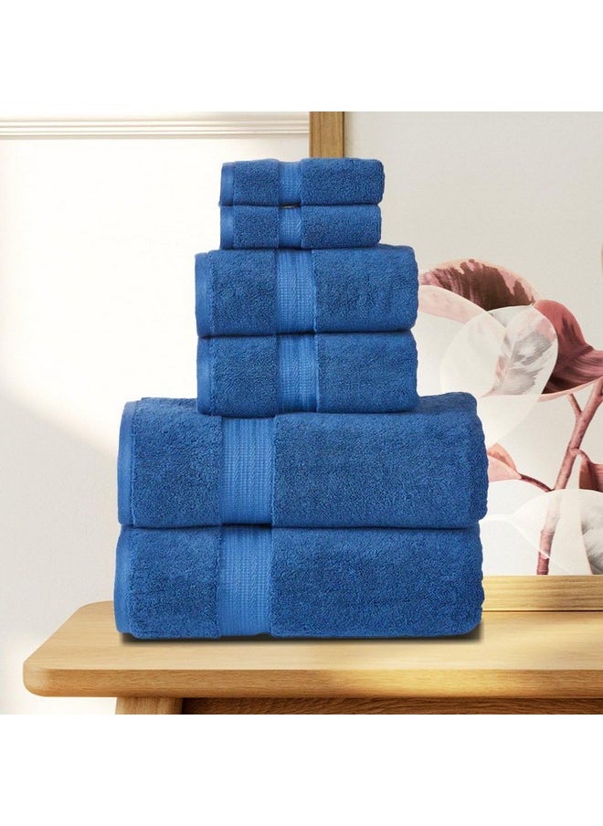 SENSES by Riba 703 GSM 6 pcs Towels Set - All Cotton Zero Twist Premium Hotel & Spa Quality Highly Absorbent (2 Bath Towels, 2 Hand Towel and 2 Wash Cloth) - Navy