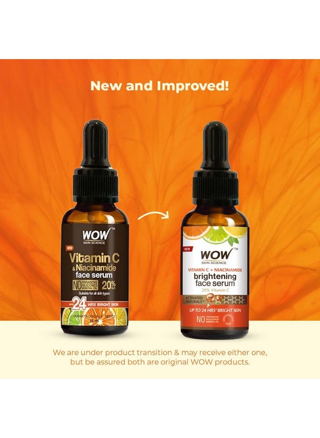 WOW Skin Science Brightening 20% Vitamin C Face Serum | Boost Collagen and Elastin for Anti aging, Skin Repair | For Dark Circles, Fine Lines | Glowing Skin | Hydrates | 15 ml