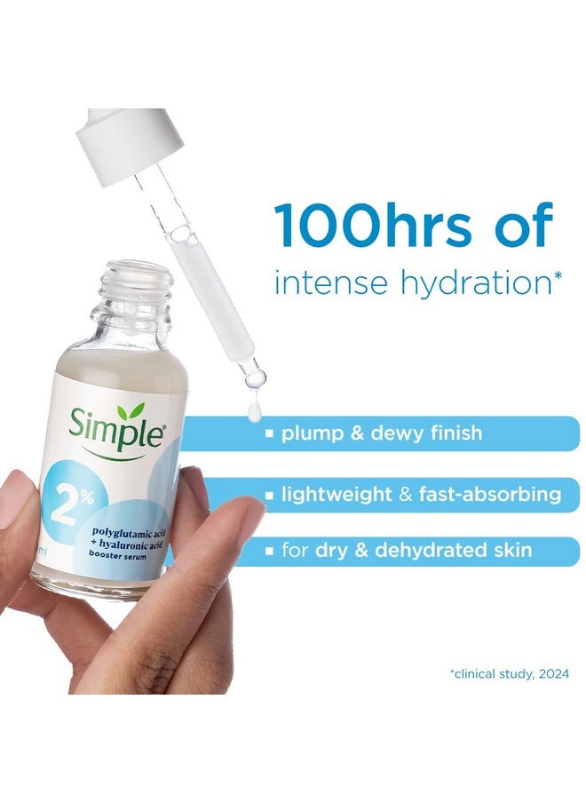 Simple 2% Hyaluronic Acid + PGA Booster Serum for dry dehydrated skin | For 100 Hr hydration | Suitable for all skin skin types| sensitive skin | 30ml
