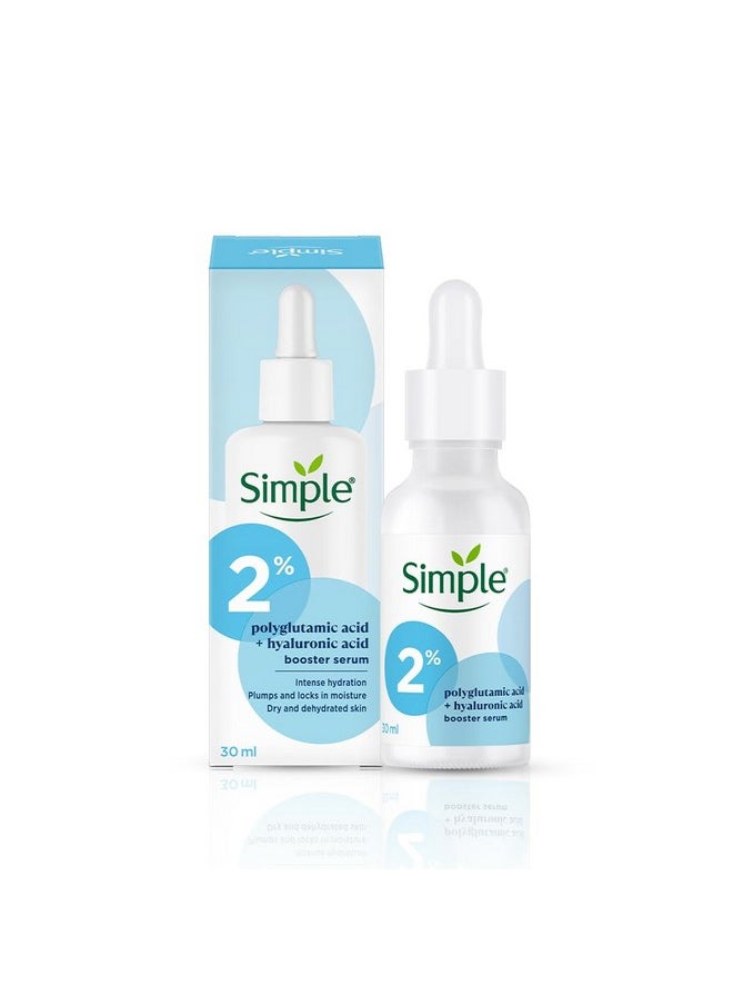 Simple 2% Hyaluronic Acid + PGA Booster Serum for dry dehydrated skin | For 100 Hr hydration | Suitable for all skin skin types| sensitive skin | 30ml
