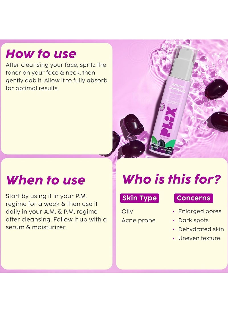 amun Clarifying Fruity Toner (150 Ml)|With Niacinamide & Jamun Extract|Targets Clogged Pores & Smoothens Skin|For Oily & Acne Prone Skin|Alcohol Free, For Women & Men