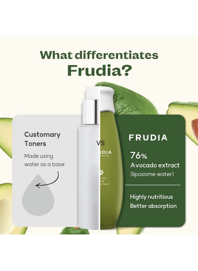 WELCOS FRUDIA Avocado Relief Essence Toner | Calming Toner for Face w/Avocado Extract, Centella Asiatica Extract & MadecassosideX4 | Korean Skin Care Soothing Toner for Sensitive Skin (6.59 fl oz)