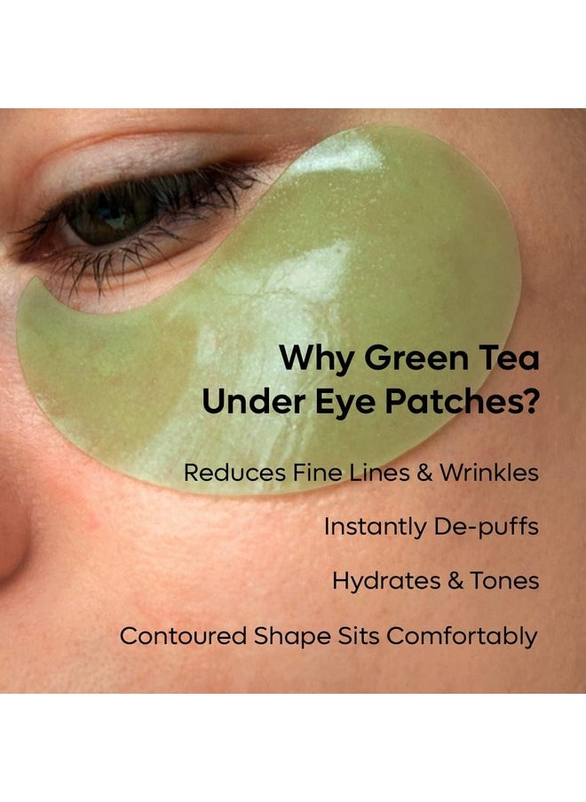 mCaffeine Green Tea Hydrogel Under Eye Patches for Fine Lines Reduction | Cooling Under Eye Patch Mask with 1% Caffeine for Instant Hydration & De-Puffing | 15 Pairs