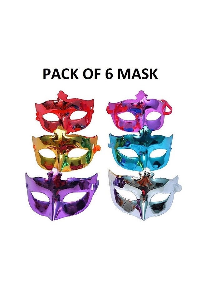 FI - FLICK IN 6 Pcs Eye Mask for Birthday Halloween Christmas Prom Night Masquerade Mask for Women and Men Party Multicolored Eyewear Mask (Pack of 6, Multicolor)