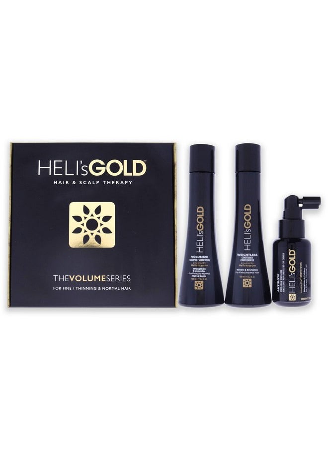 HELI's GOLD Volume Series Travel Kit - For Fine/Thin Hair - Strengthen/Repair - Volumize Shampoo - Weightless Conditioner - Scalp & Hair Revitalizer - Color Safe - 3pc